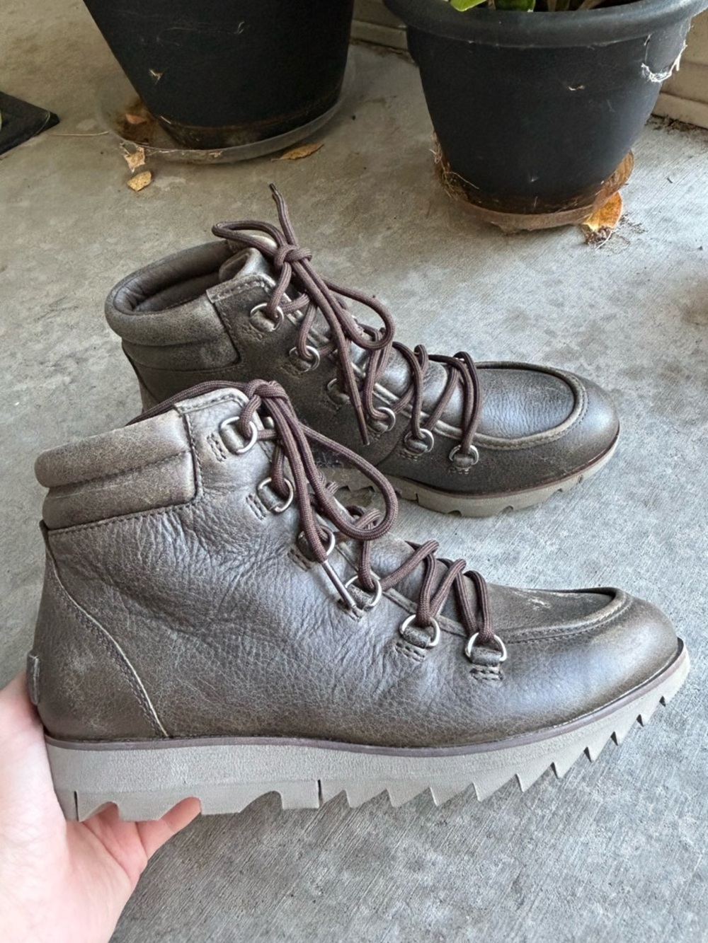 Sorel Harlow Lace Up Leather Ankle Boots Brown Fall Winter Hiking Women’s 7